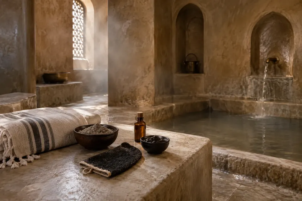 A Moroccan hammam bathing interior
